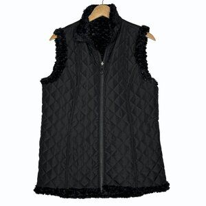 Denim & Co Reversible Zip Front Textured Faux Fur Quilted Vest Size XS Capsule